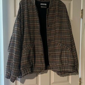 Old Navy Women's Checkered Bomber Jacket - Brown and Black